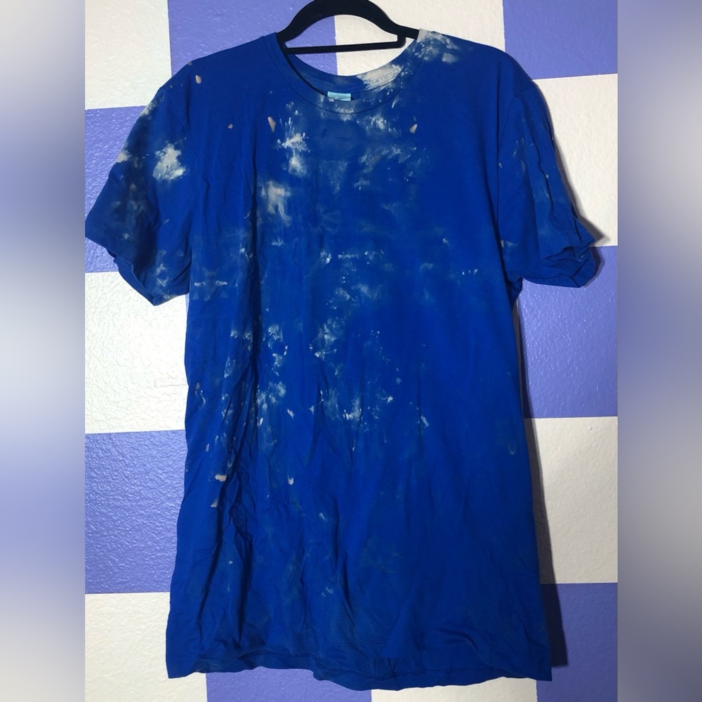 NWOT Pacific Royal Blue Acid Washed Bleach Tie Dye Tee - Size L
